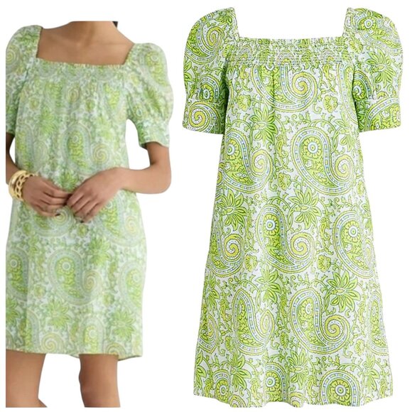 J. Crew SZ Blockprints Citrus Paisley Puff Sleeve Mini Dress Large - Picture 1 of 7